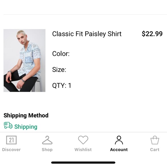 Classic Fit Paisley Bandana Shirt Baby Blue Color Design Forever 21 Brand Mens - Picture 2 of 2